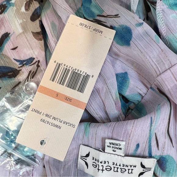 Nanette Nanette Lepore Floral Button Down Peplum Top In Sugar Purple Color- NWT - Picture 11 of 11